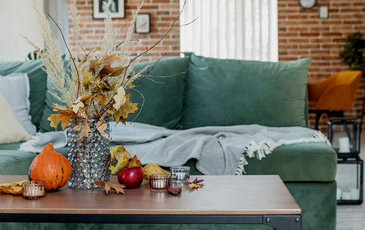 Rustic living room with autumn coffee table decor