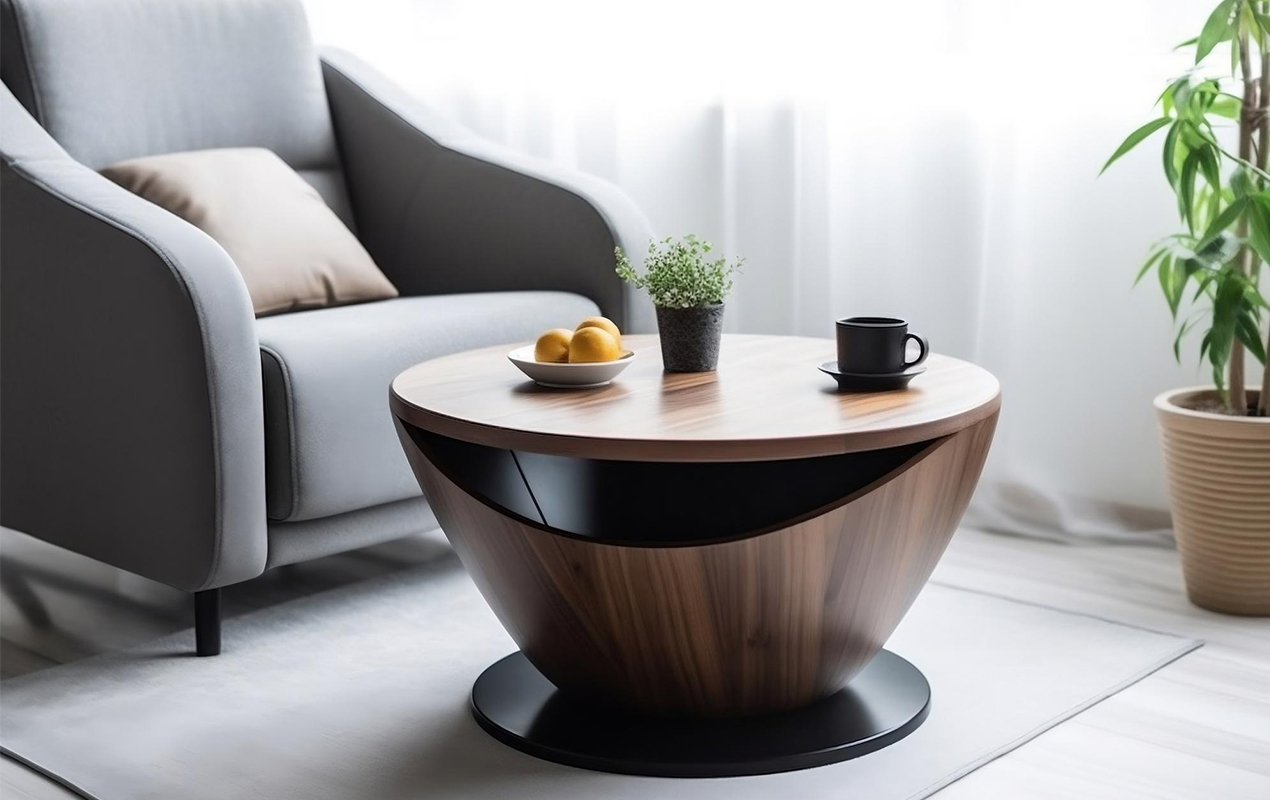 Charming Contrast: Black Base and Wood Top Table