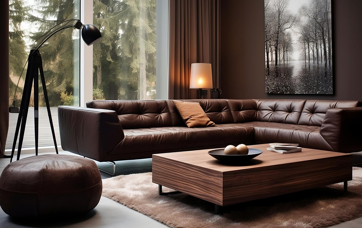 Cocooned in Comfort Walnut Coffee Table and L-Shaped Sofa