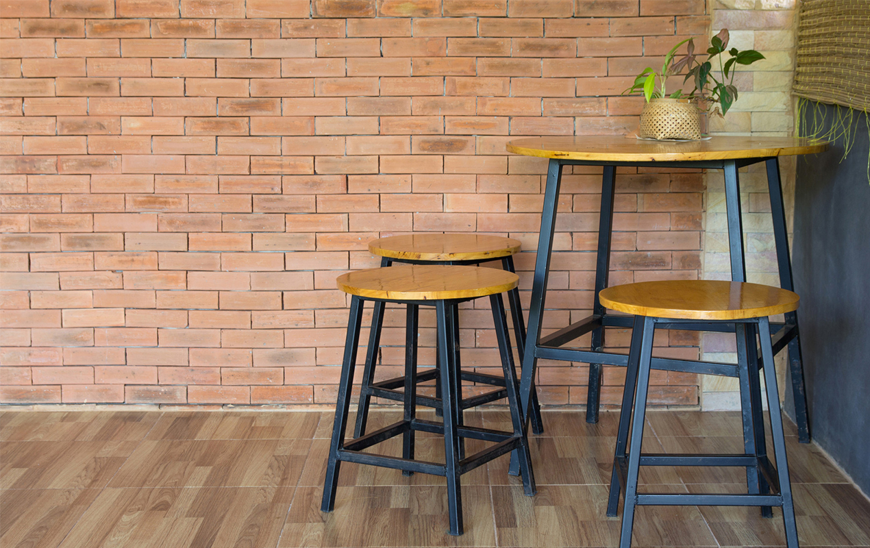 Cohesive Coffee Delights: Matching Table and Trio of Stools