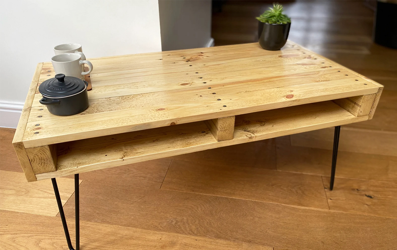 Crafted Elegance: Light Pine Coffee Table with Rustic Charm and Smart Storage