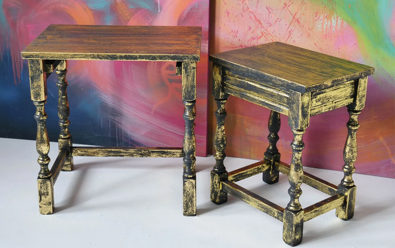 Elegant Nested Tables- Vintage Charm in Black and Gold