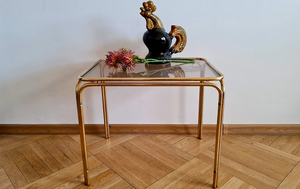 Embracing Mid-Century Modern Grace: The Square Brass and Glass Coffee Table