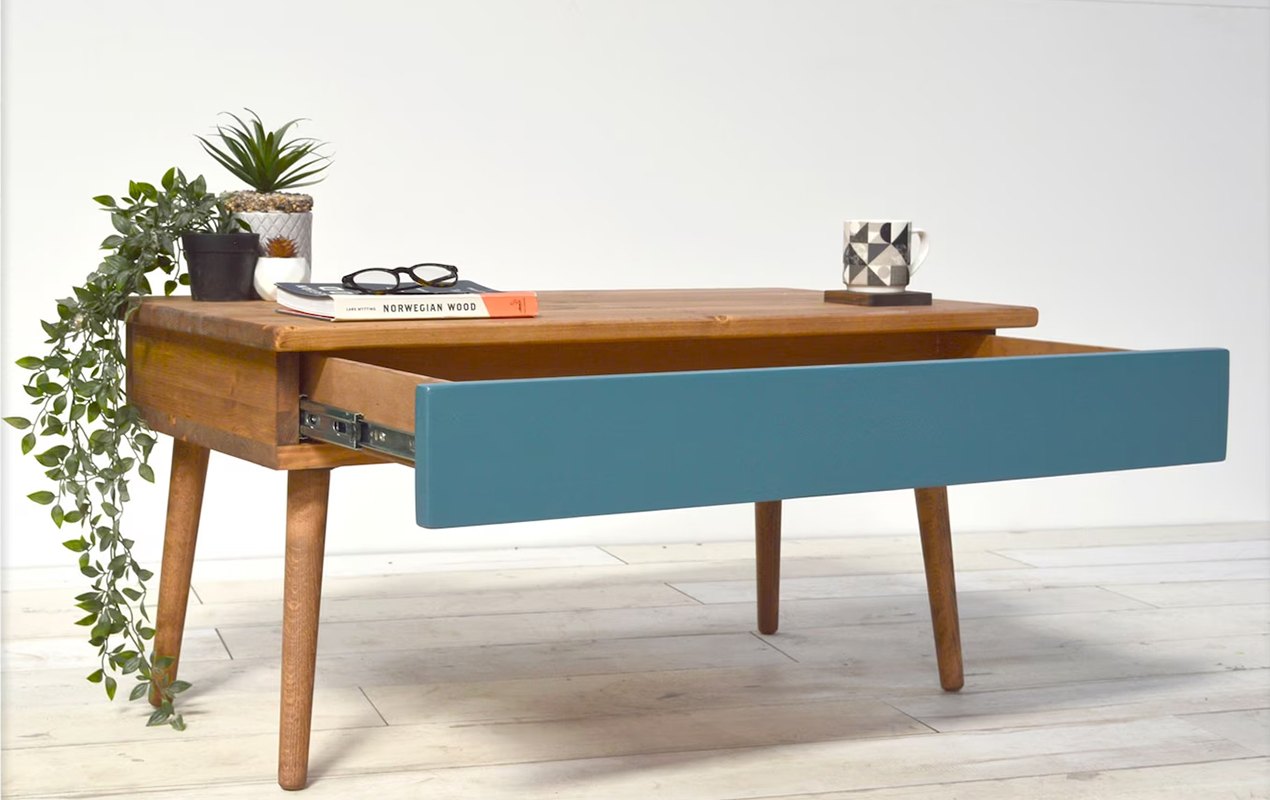 Handmade Mid Century Coffee Table with Drawer