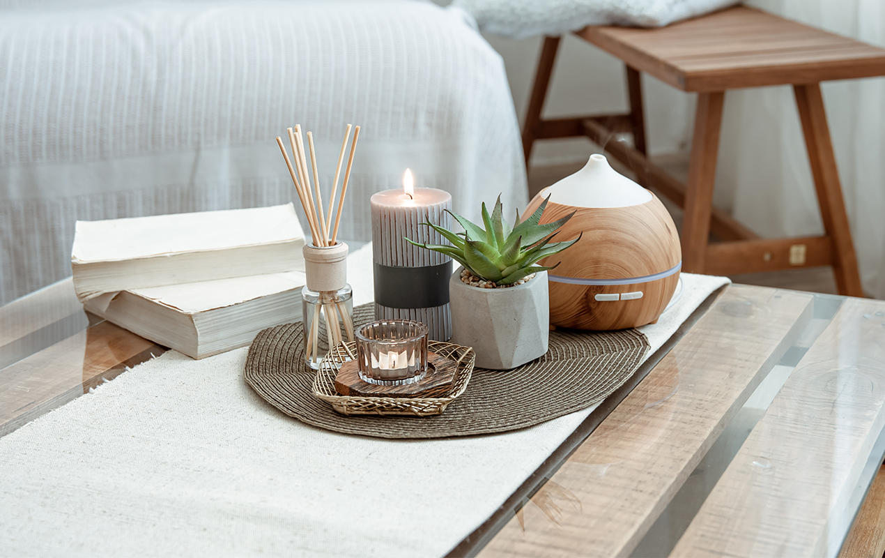 Living room with boho coffee table decor