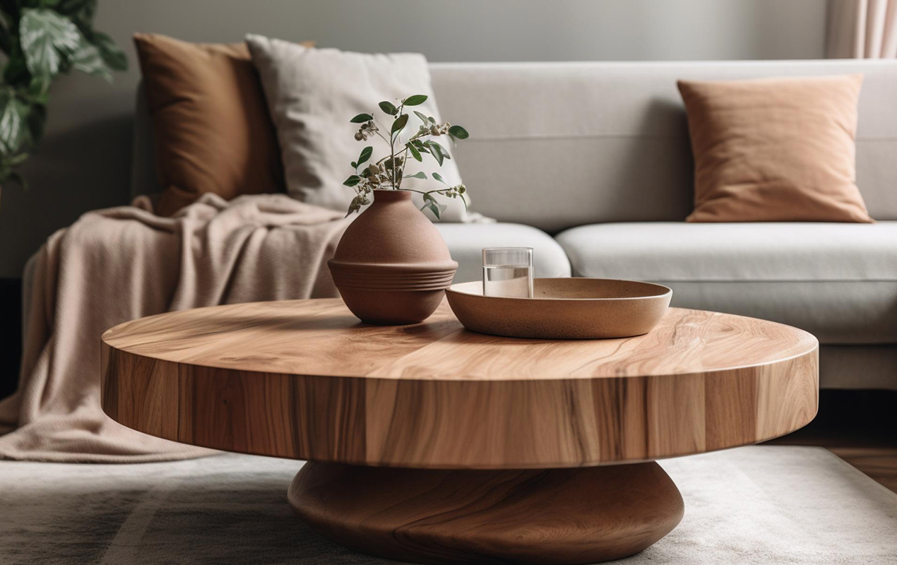 Harmonious Relaxation: Round Table and Cozy Sofa