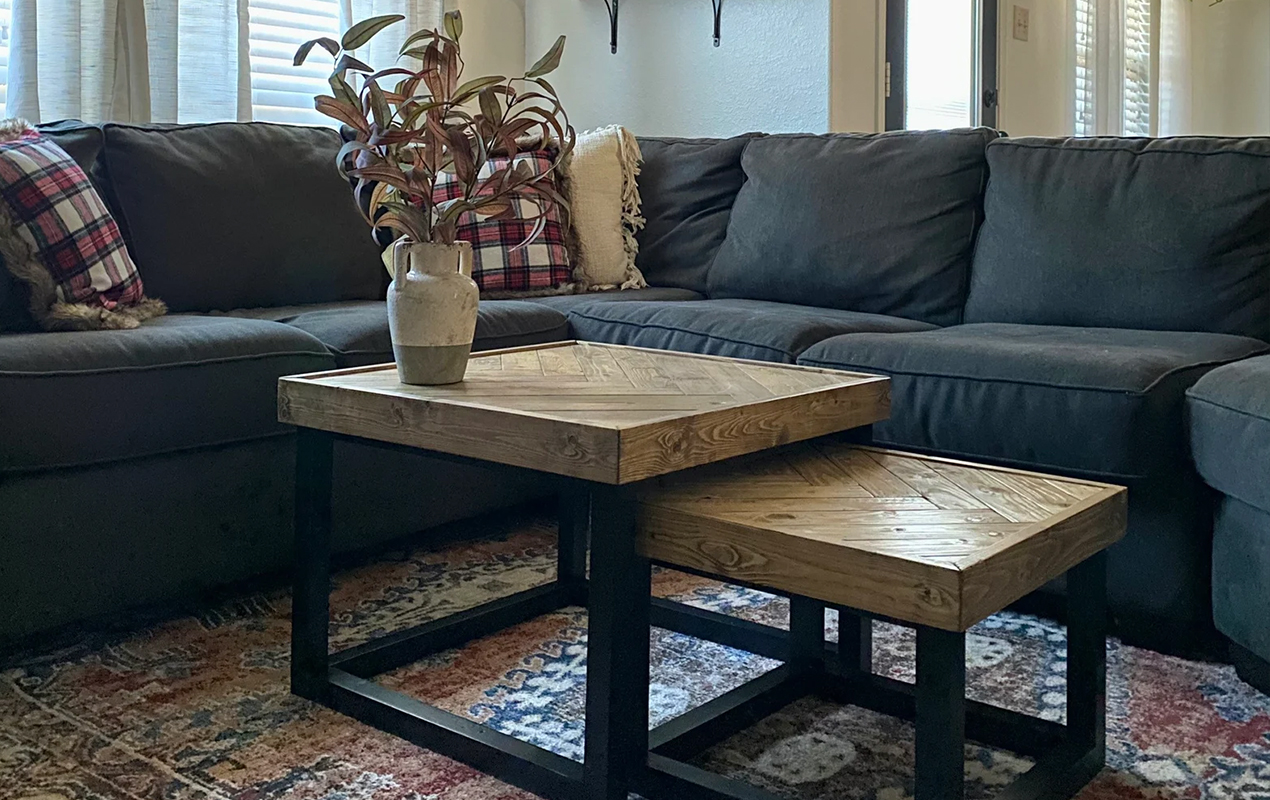 Herringbone Patterned Nesting Coffee Tables