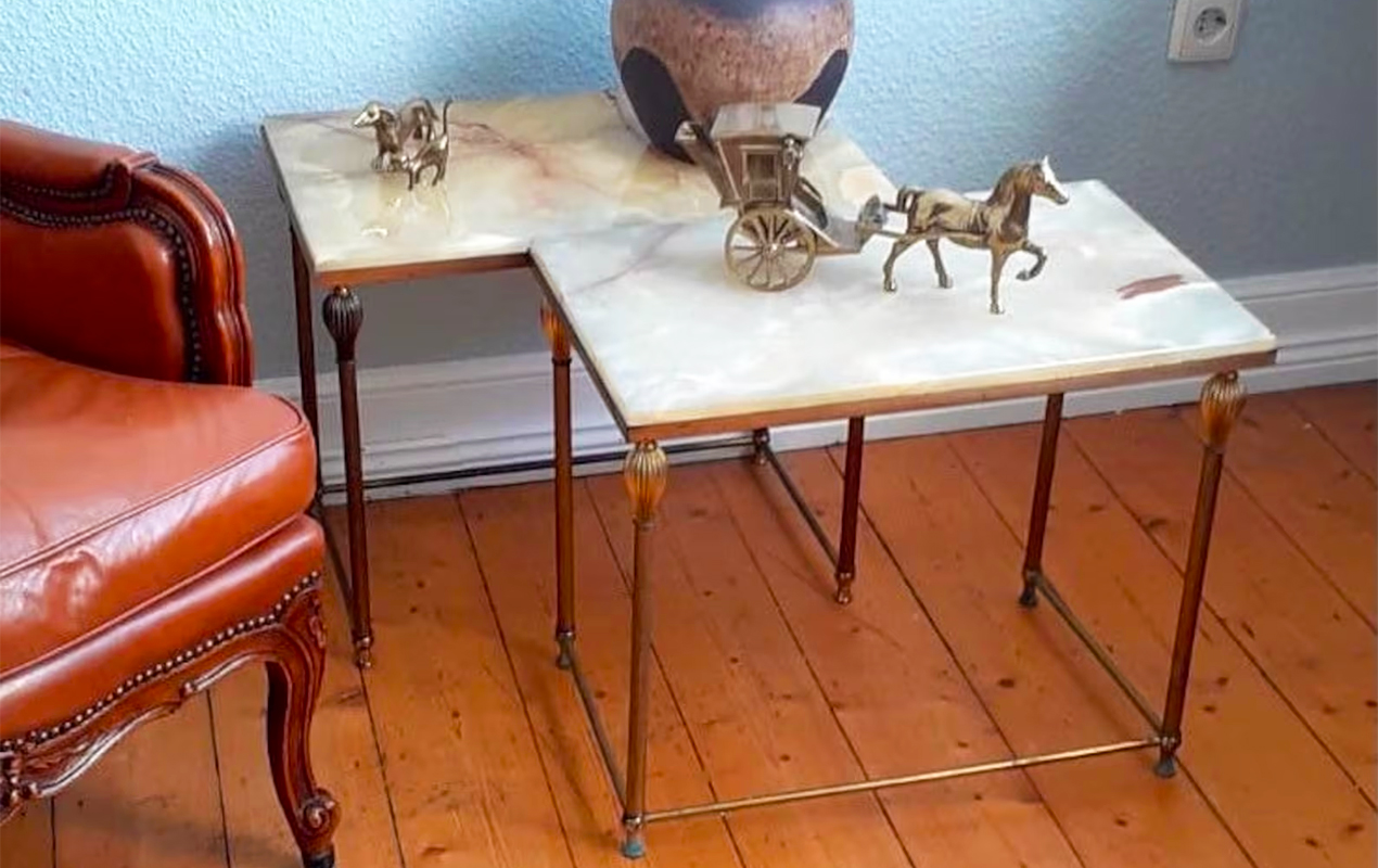 Italian Tables with Onyx Marble Tops and Art Nouveau Legs