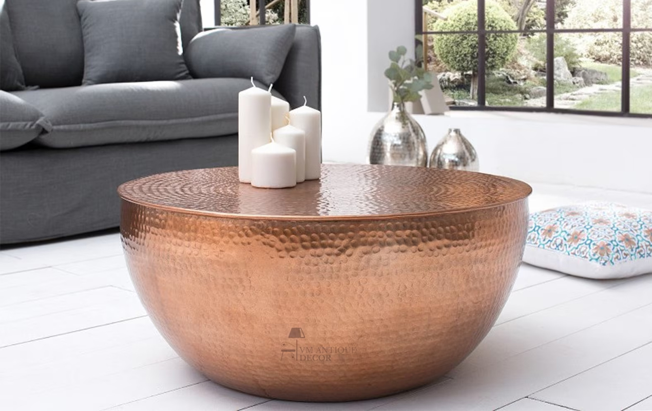 Lasting Craftsmanship: The Wooden Brass Fitted Side Drum Coffee Table