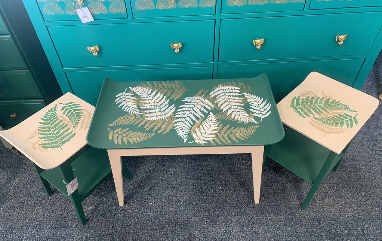 Leaf Print Painted Coffee Table