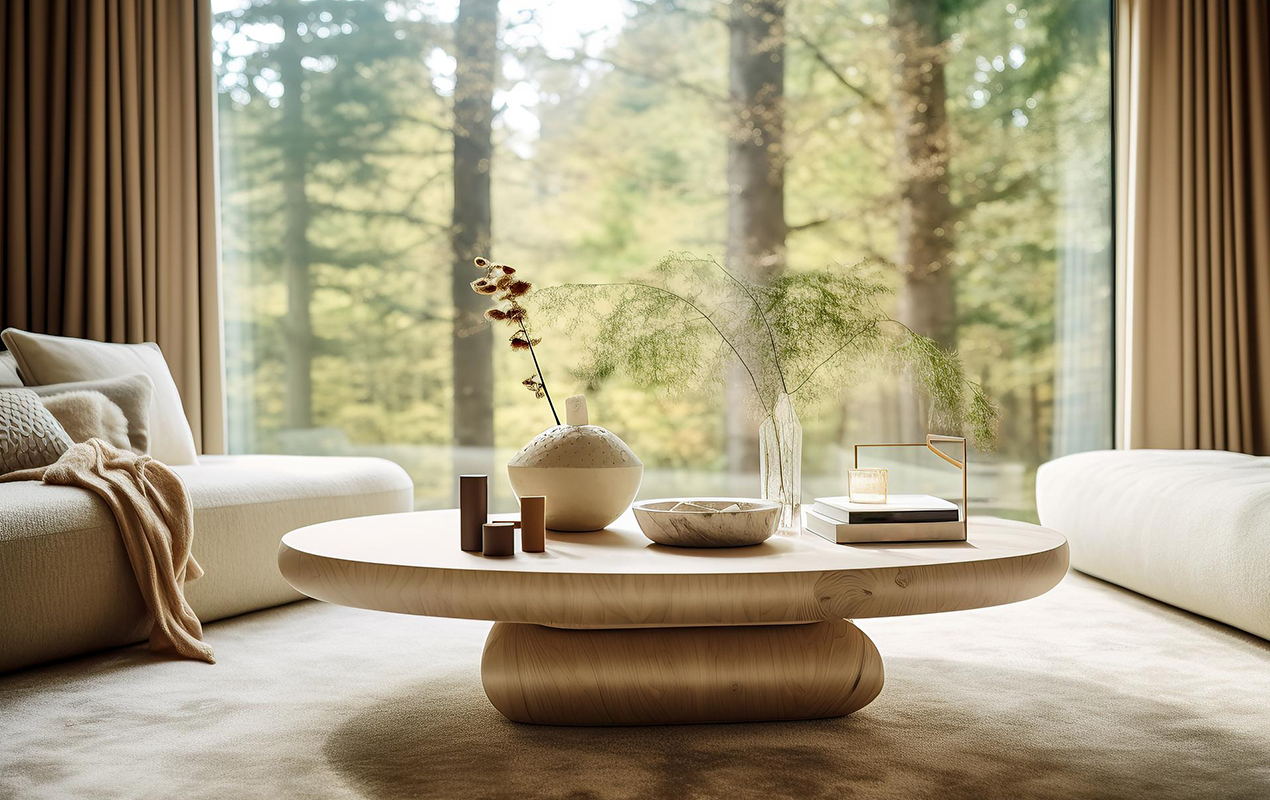 Masterful Style: The Oval Wood Coffee Table in a Light Filled Space
