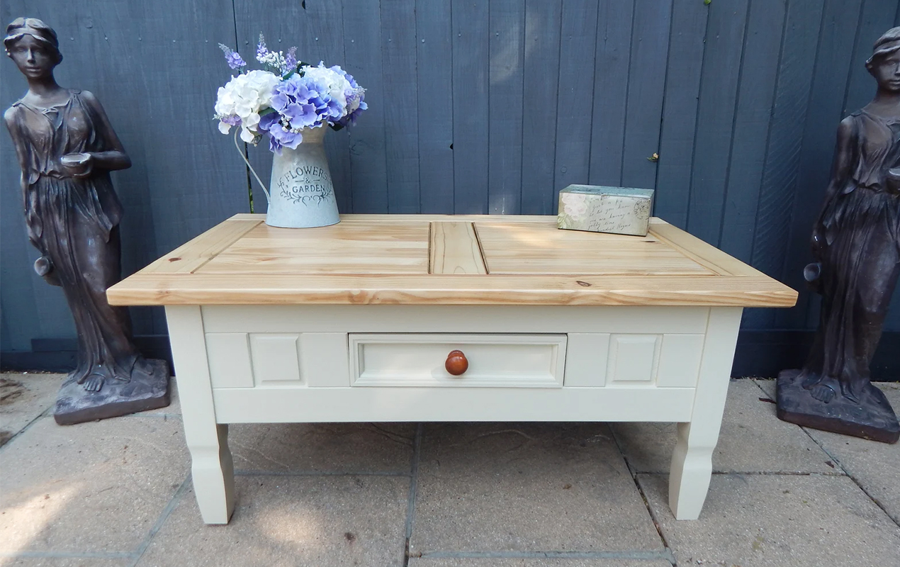 Meticulously Restored Pine Coffee Table with 'Off White' Acrylic Eggshell Finish