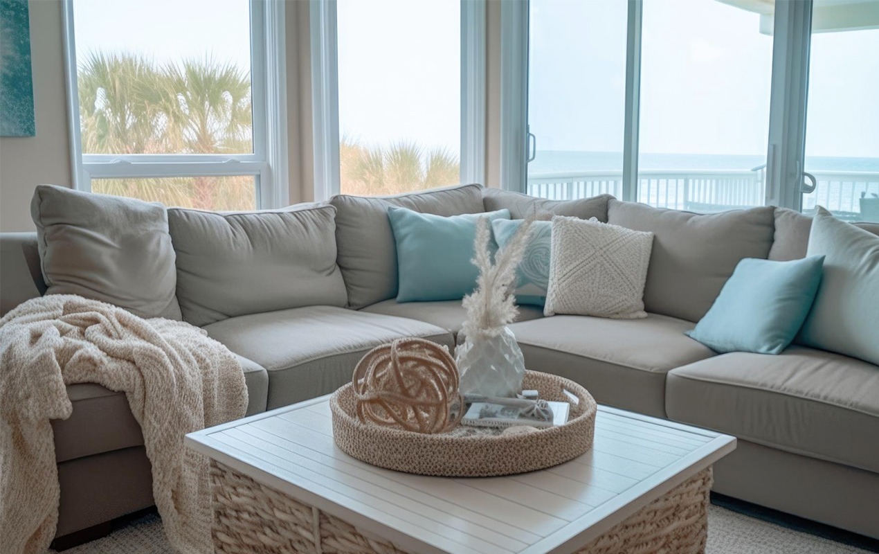 Rattan and White Wood Coastal Table