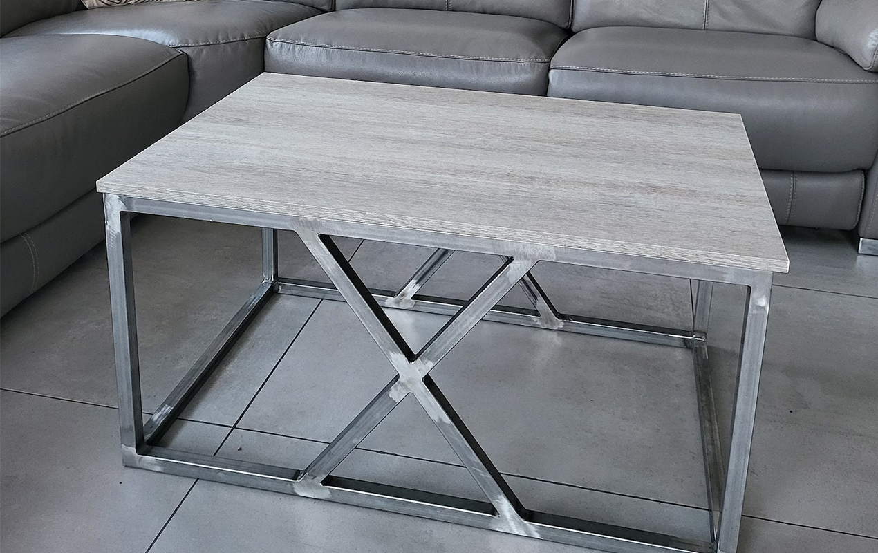 Rectangle with Steel Base Gray Coffee Table