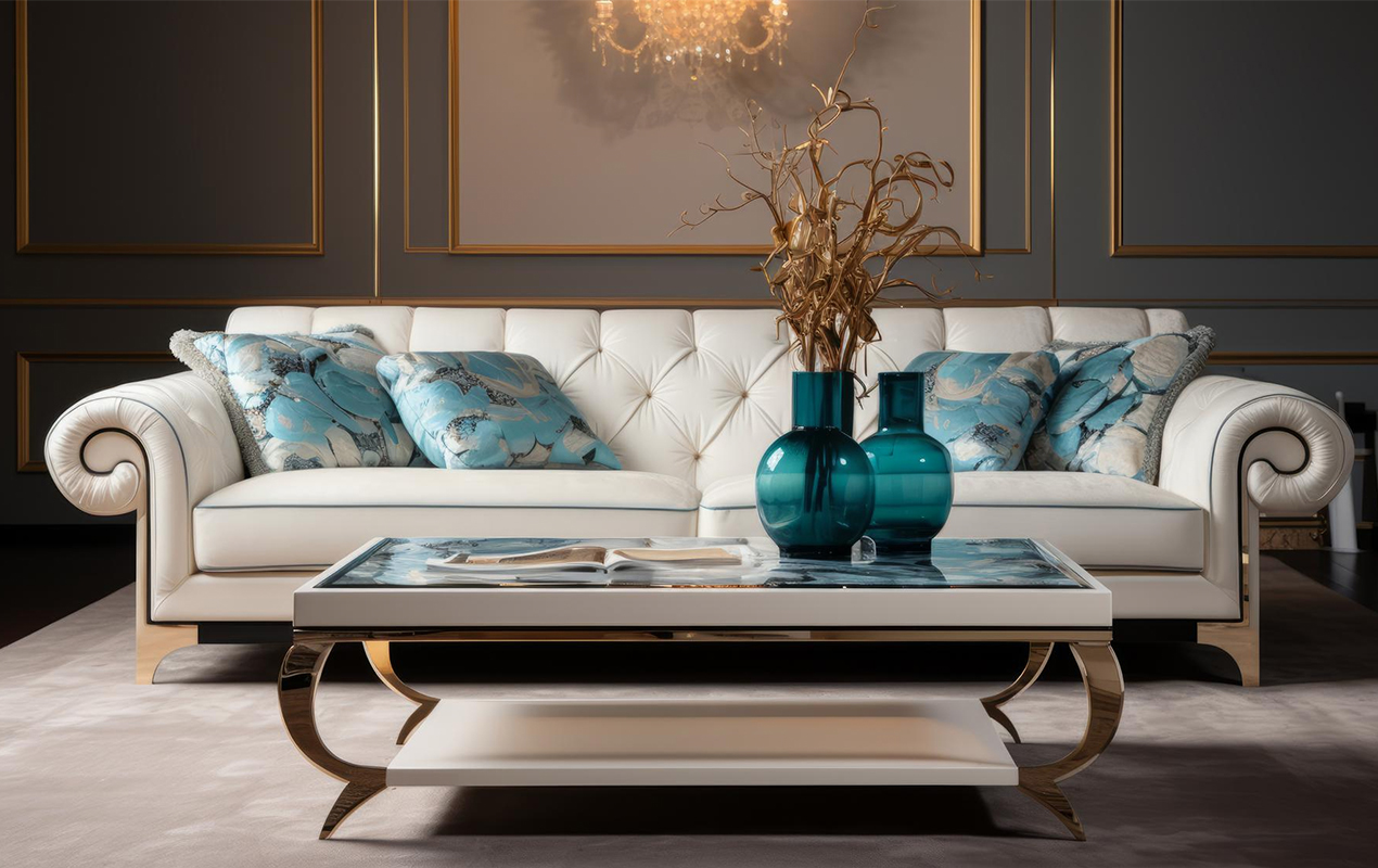Refined Functionality: The Table and Chic Sofa Ensemble