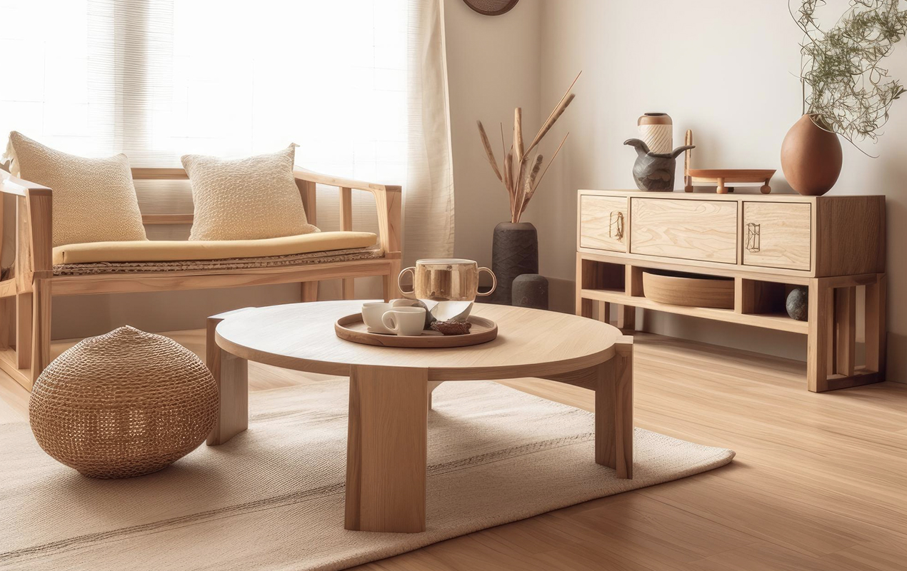 Round White Oak Coffee Table