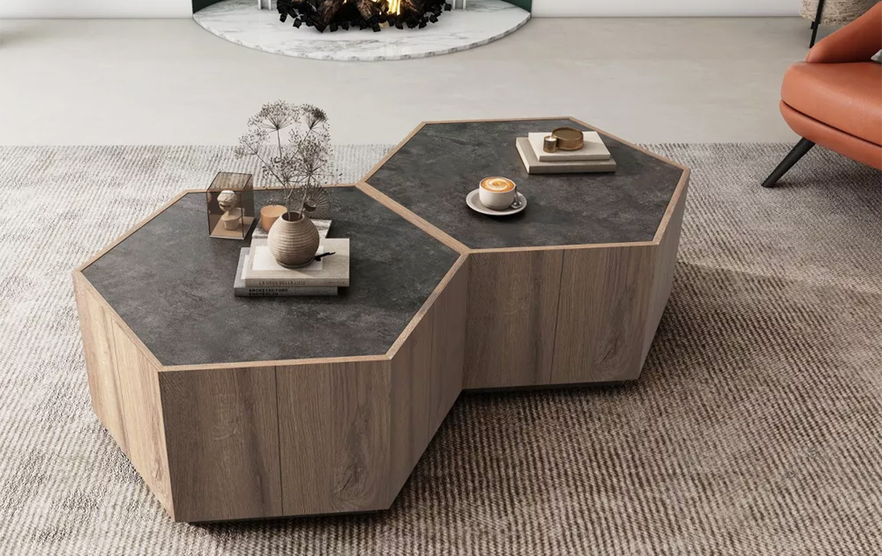Hexagon wood coffee table online