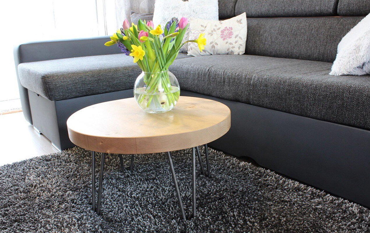 Rustic Industrial Elegance: Solid Pine Round Small Coffee Tables