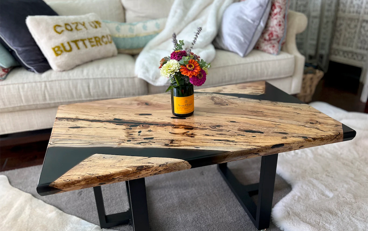 Splayed Maple Coffee Table with Black Epoxy Inlay