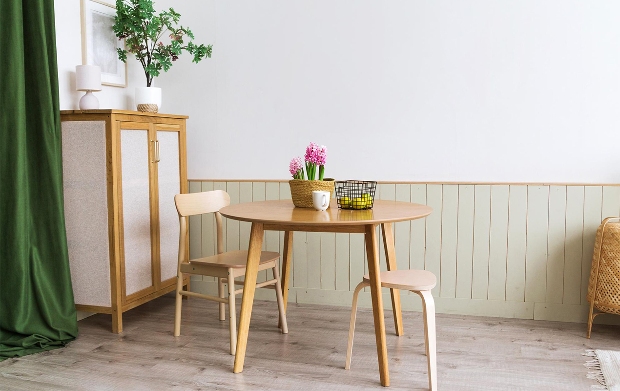 Stylish Statements: Unique Wood Coffee Table with Diverse Stools