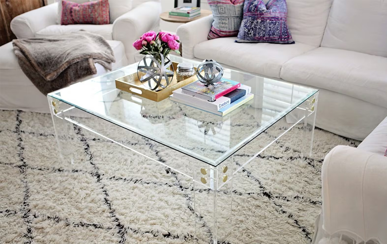 The Acrylic Square Coffee Table with Brass Accents