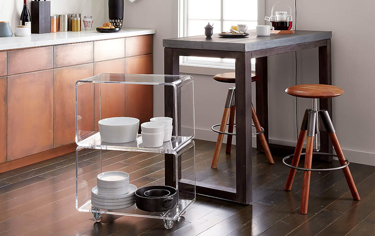 The Clear Acrylic Double Shelf Coffee Table on Wheels