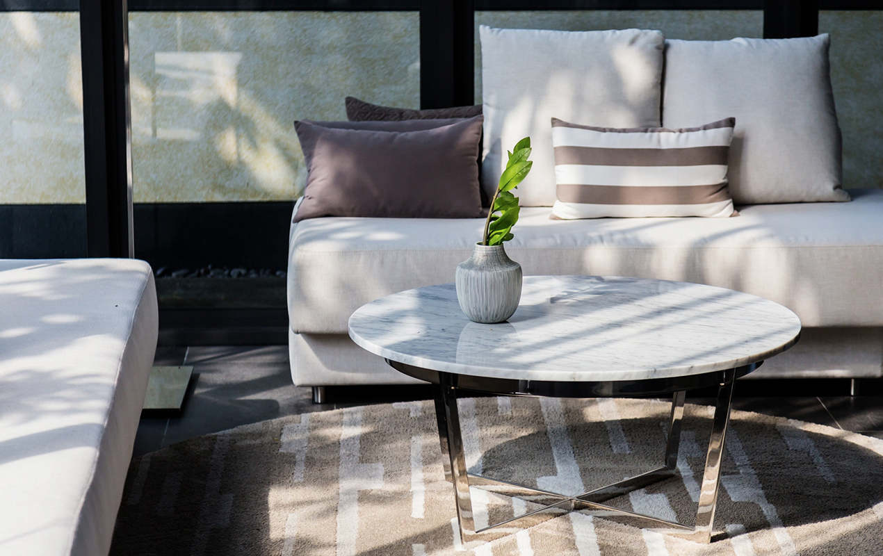 The Exquisite Round Silver Coffee Table with White Marble Top