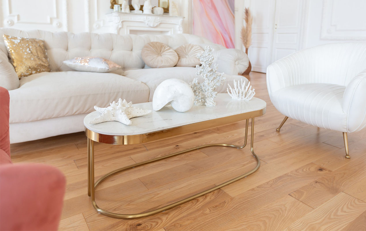 The Exquisite White Marble Coffee Table with  Gold Legs and Frame!