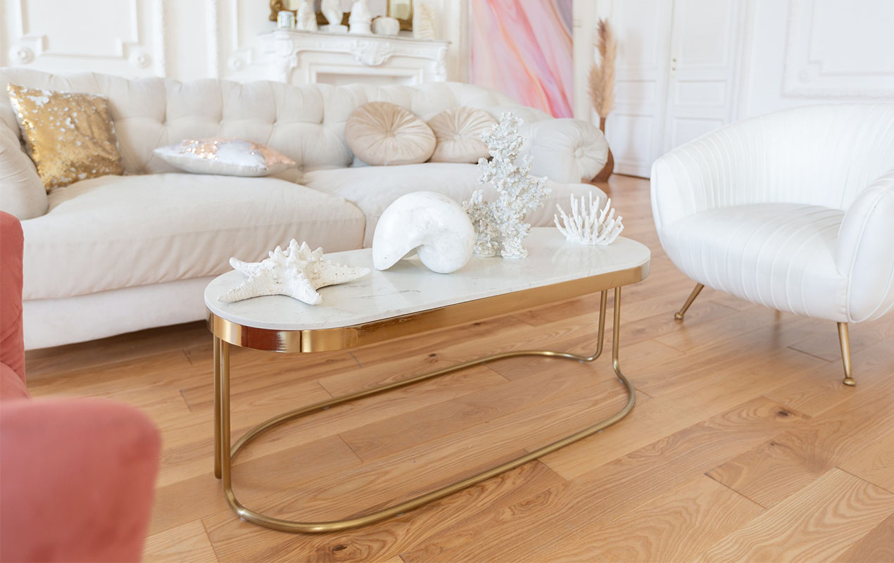 The Exquisite White Marble Coffee Table with Gold Legs and Frame!