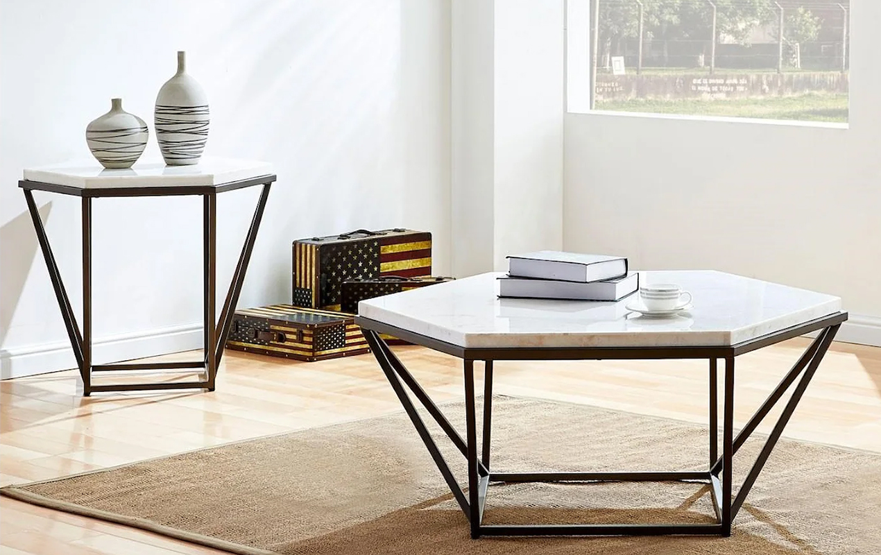 The Table with White Marble and Coffee-Hued Metal Base