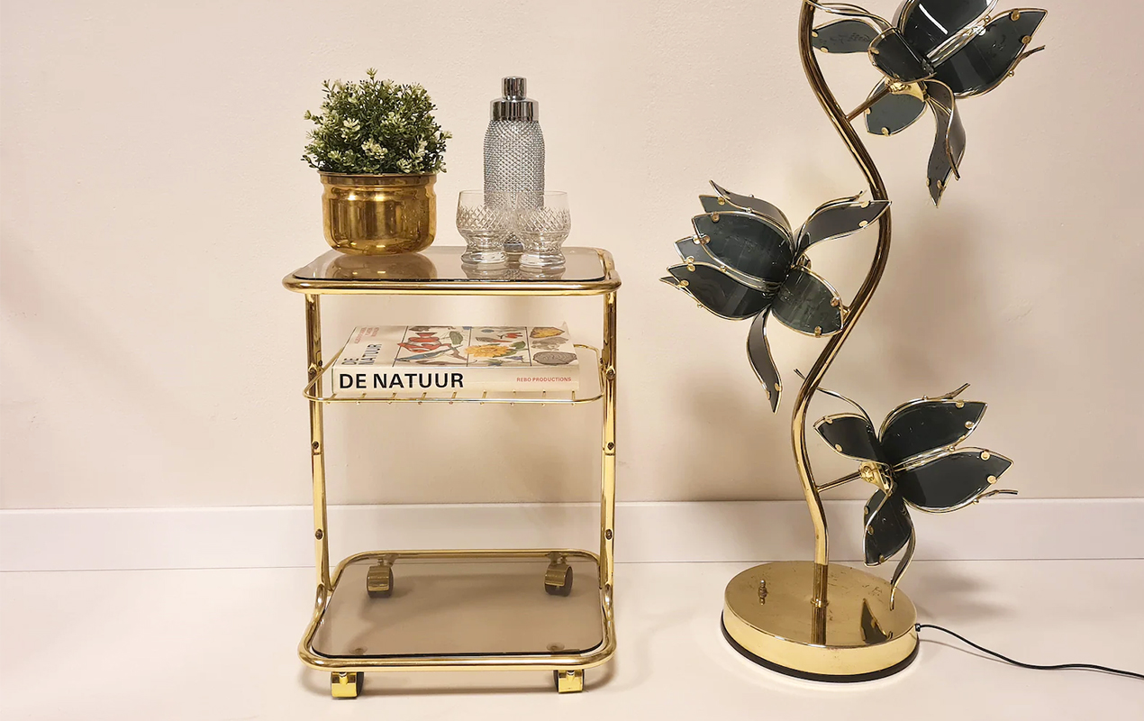 The Mid Century Modern Table with Smoked Glass Shelves