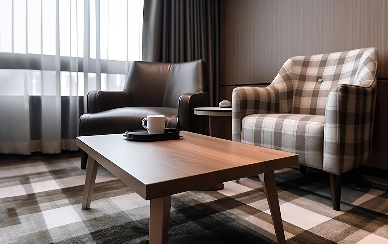 The Perfect Pairing Armchairs Flanking the Walnut Coffee Table