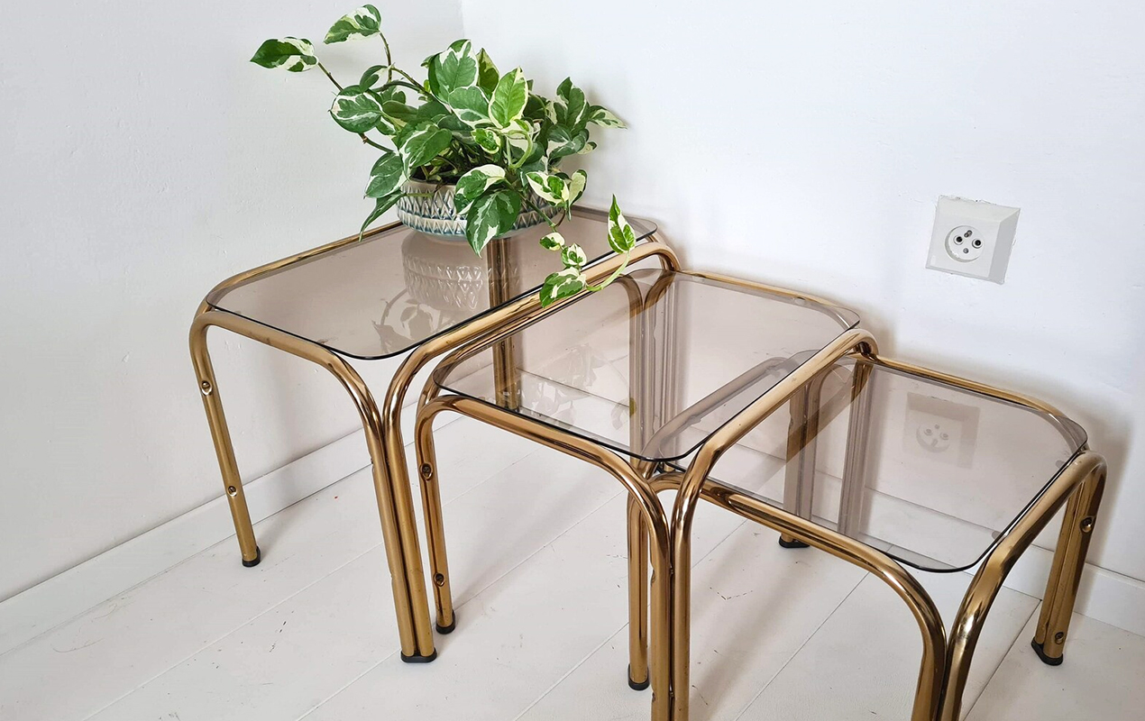 The Vintage and Smoked Glass Three Nesting Tables