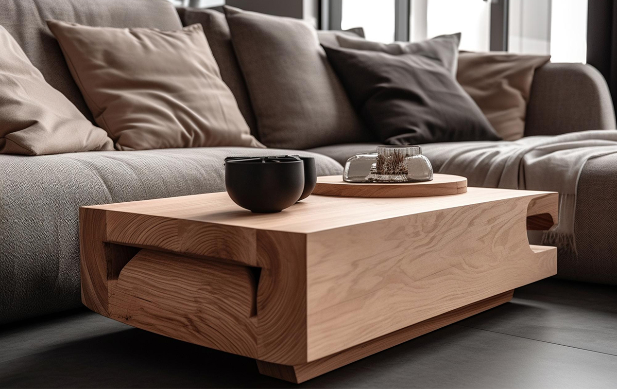 The Wood Table and Cozy Sofa in Your Living Space