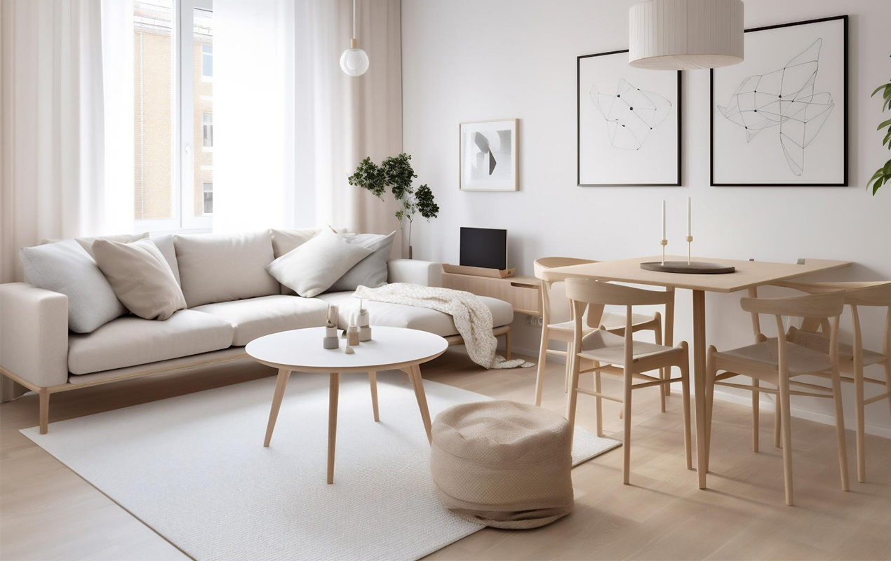 White Coffee Table and Wooden Dining Table