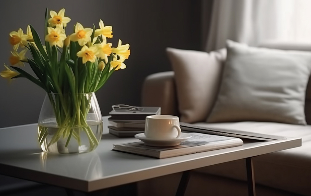 Yellow Daffodils in a Glass Vase Coffee Table Decor