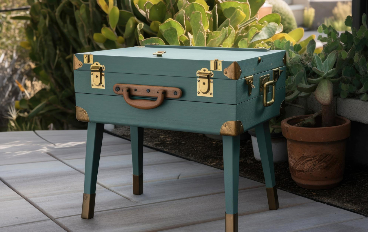 Zinc and Brass accent table with green finish