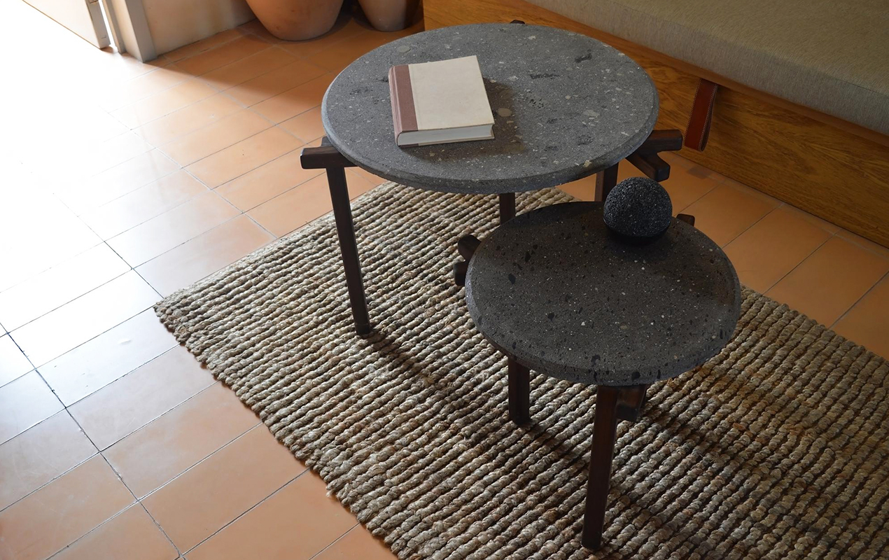A Stunning Trio with Volcanic Stone Elegance and Nesting Table Harmony
