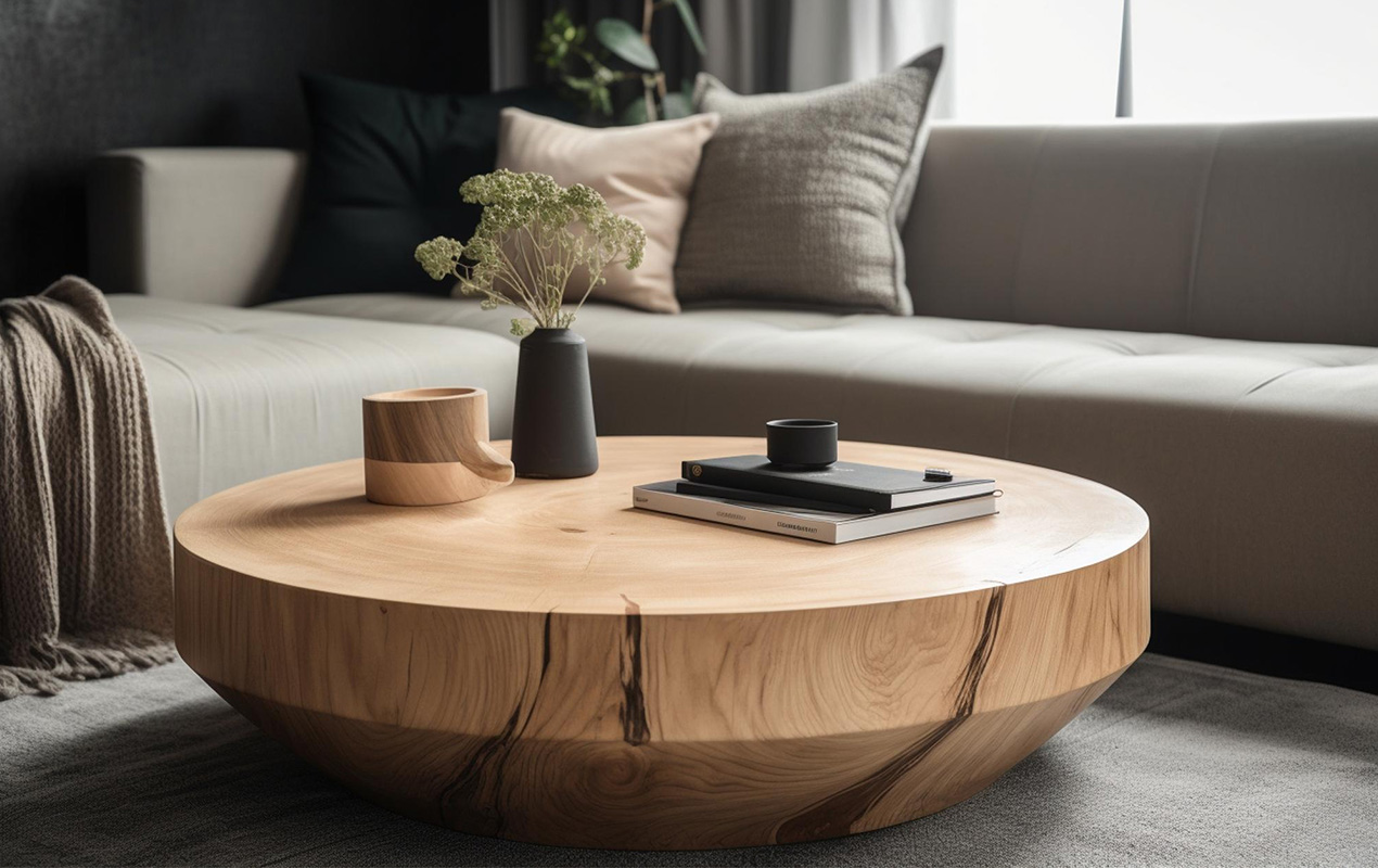 Bold Design Statement Large Circular Light Wood Coffee Table