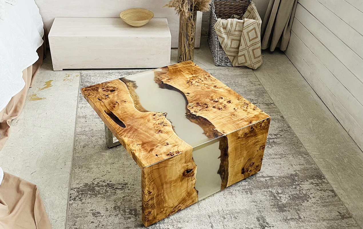 Bring Serenity to Your Space: White Epoxy Waterfall Table