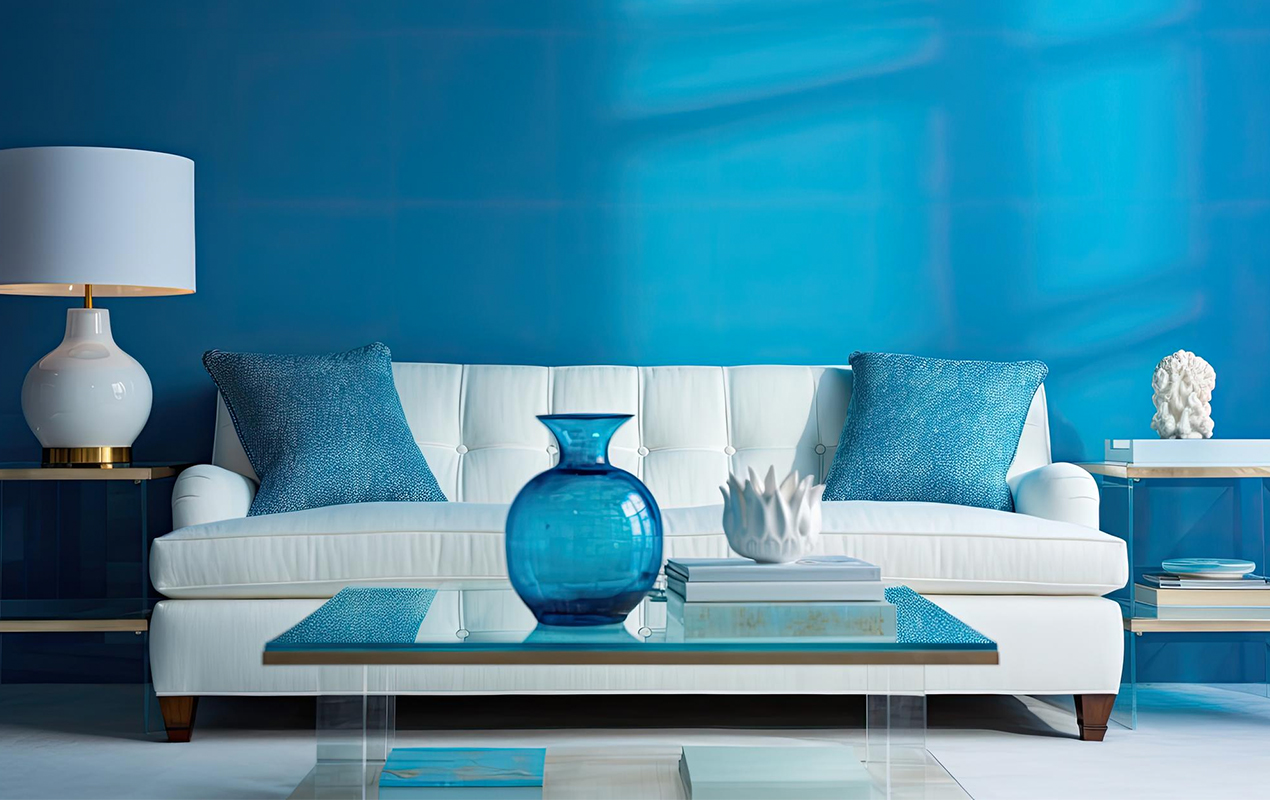 Chic Panache: Exploring the Allure of Blue and White in a Tastefully Designed Living Space
