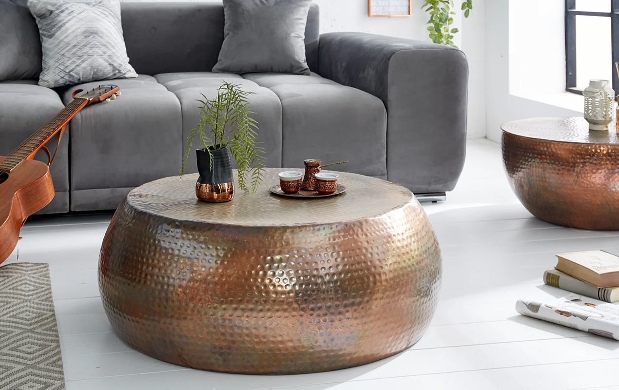 Copper Radiance: The Round Flamed Table, a Captivating Centerpiece