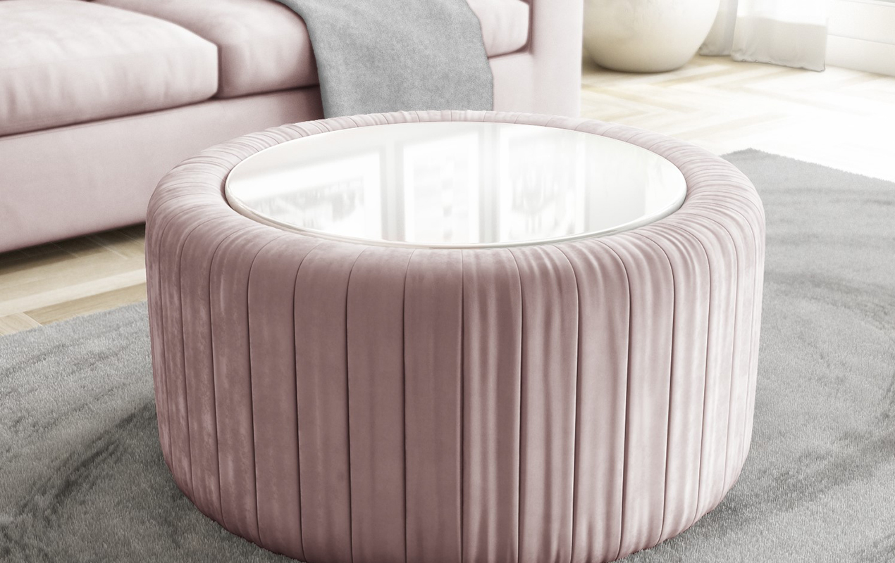 Velvet coffee table clearance with glass top