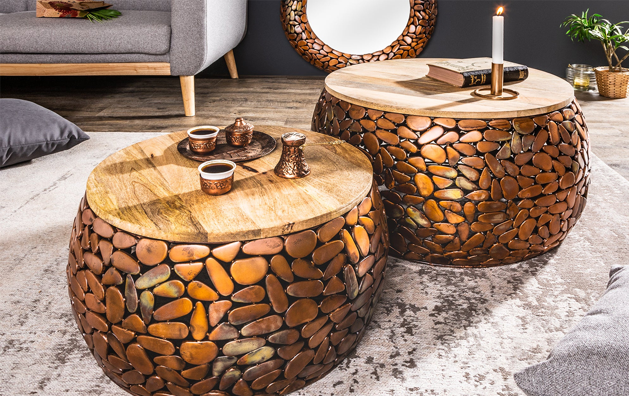 Elevating Living Spaces: Handmade Tables with Stone Mosaic Mango Wood