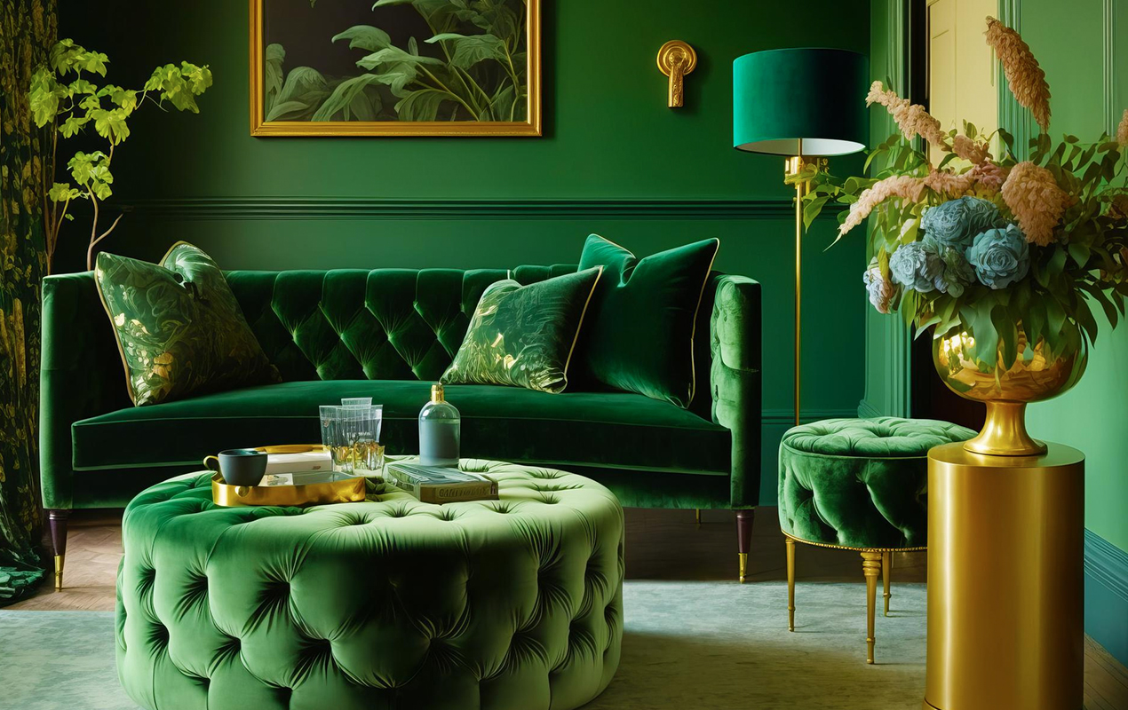 Emerald Luxury: A Unique Coordinated Living Room Design