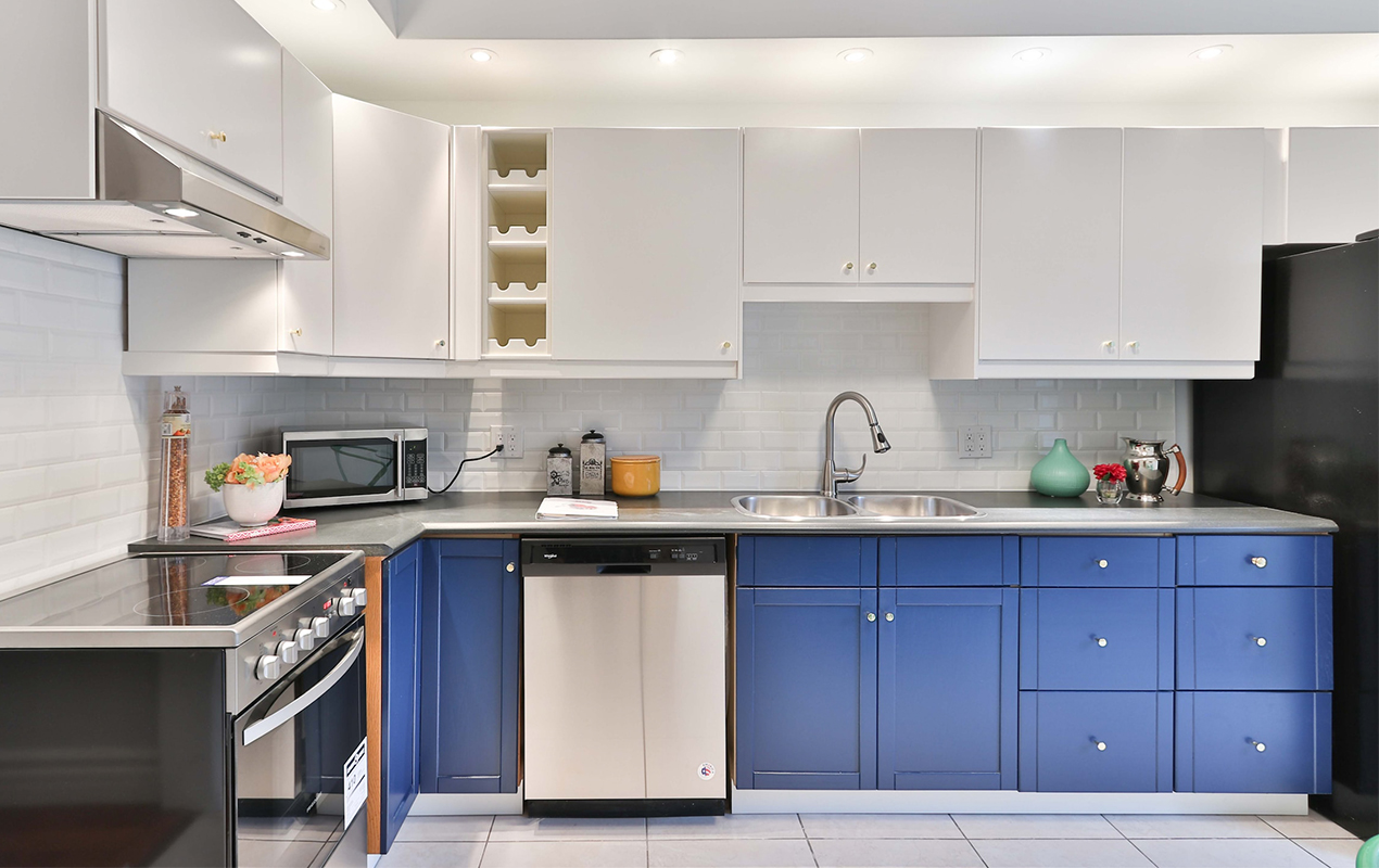 Kitchen interior design blue Design Solutions for Maximizing Space