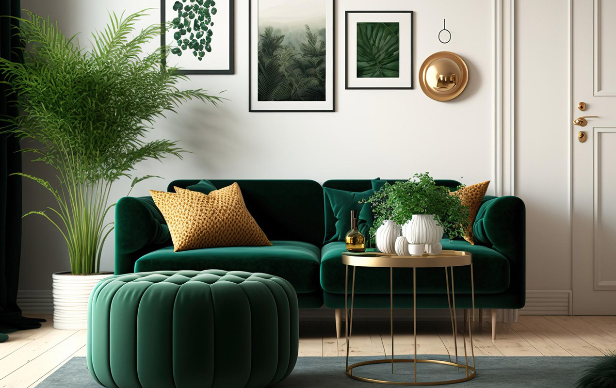 Gleaming Dignity: The Metallic Coffee Table and Luminescent Green Accents