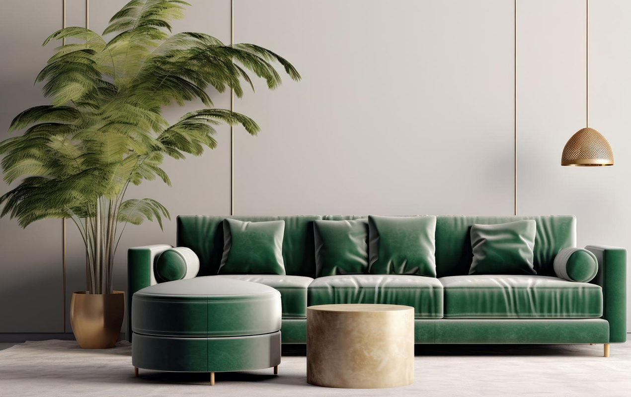 Green and Gold: A Harmonious Duo of Coffee Tables in a Contemporary Living Space