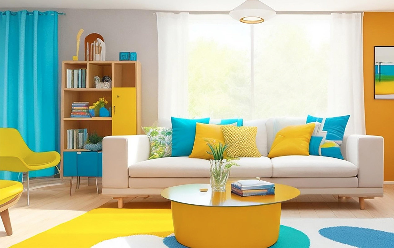 Harmonious Contrast: Exploring a Vibrant Yellow and Blue Living Room Theme