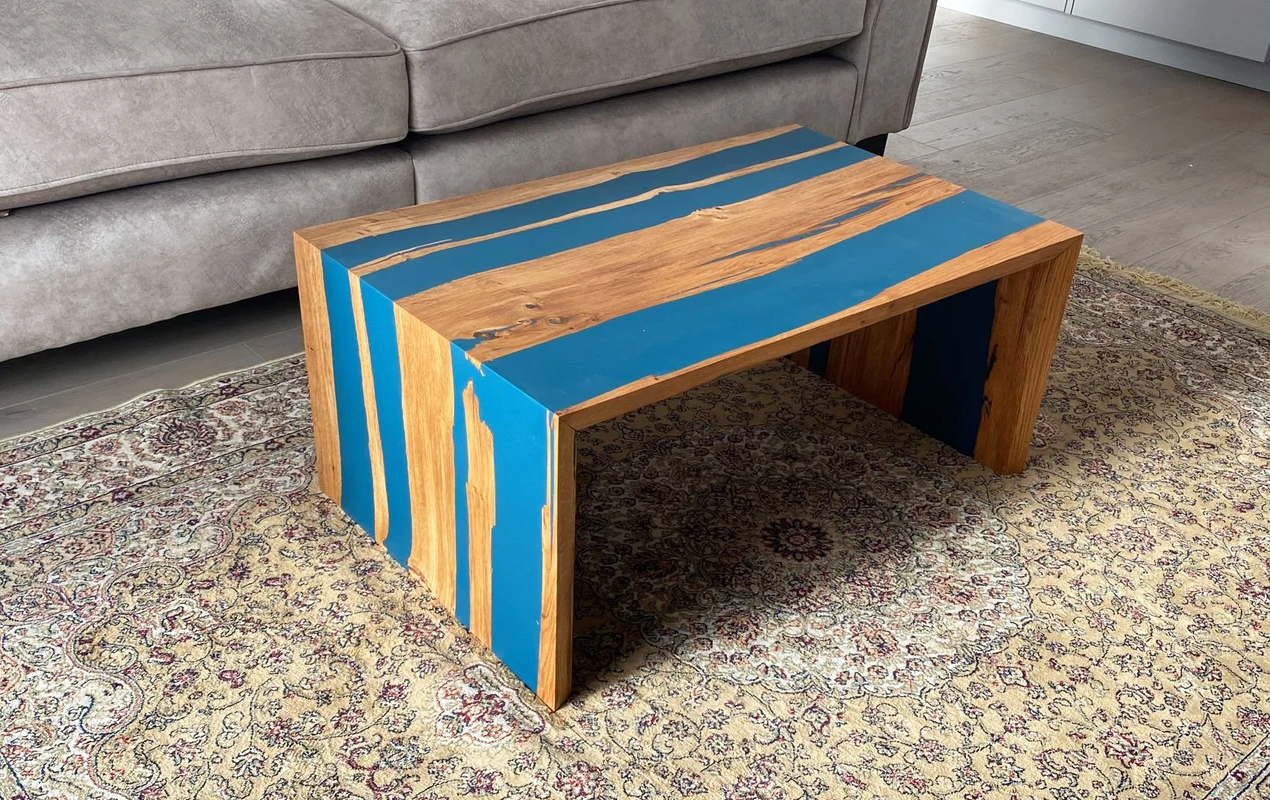 Illuminated Oasis: Epoxy Waterfall Coffee Table